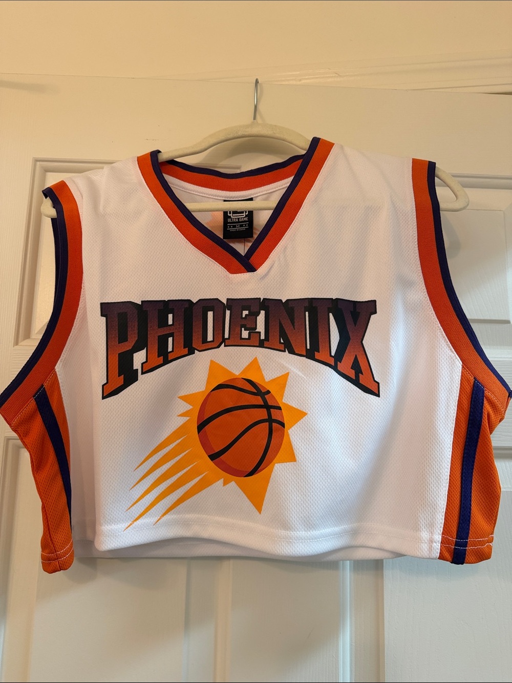 Phoenix Suns White & Orange crop Basketball Jersey Top